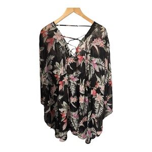 Tommy Bahama Midnight Orchid Lace-Up Sheer Tunic Coverup - L/XL